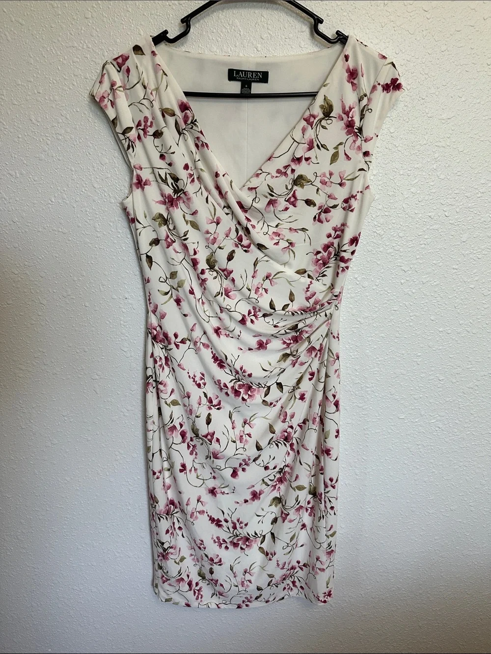 Lauren Ralph Lauren Pink Floral Midi Dress in Cream Size 4 - Picture 3 of 10